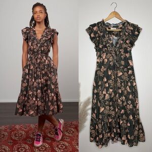 Ulla Johnson | Romina Ruffle Floral Print Dress in Balsam, size 6